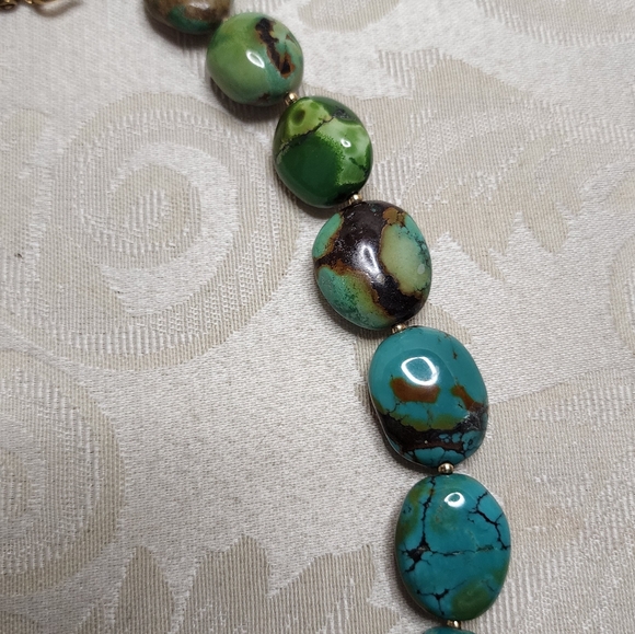 ARTISAN HEAVY TURQUOISE BRONZE NUGGET NECKLACE VINTAGE 80S GEMSTONE - Picture 8 of 11
